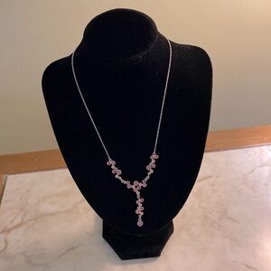 Delicate 18in pink crystal and enamel Y-necklace